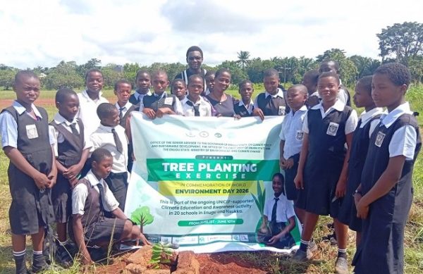 Group photo of students of one of the 20 schools across Enugu and Nsukka selected for the World Environment Day tree planting exercise