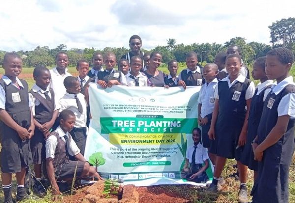 Group photo of students of one of the 20 schools across Enugu and Nsukka selected for the World Environment Day tree planting exercise