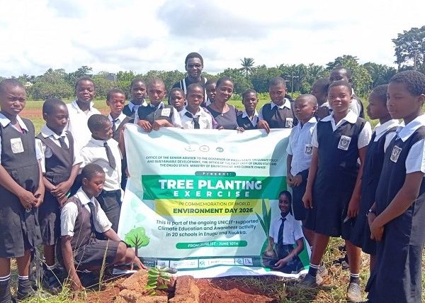 Group photo of students of one of the 20 schools across Enugu and Nsukka selected for the World Environment Day tree planting exercise